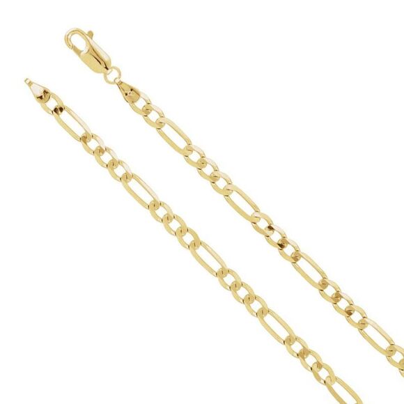 14K Yellow Gold 4mm Solid Figaro Chain Necklace, 24 Inch - Picture 1 of 4